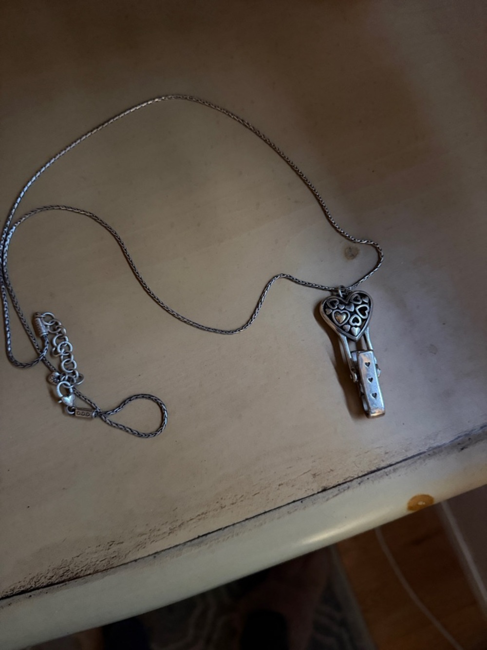 Brighton Silver Heart Clip Key/Card Holder Necklace